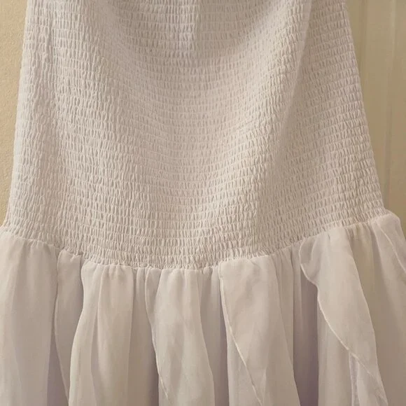 Sleeveless boho Bridal Spring white smocked drop waist bodice ruffle skirt 2X - Picture 8 of 13